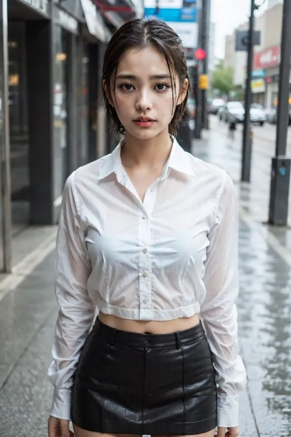 우산이 없어 흠뻑 젖은 AI