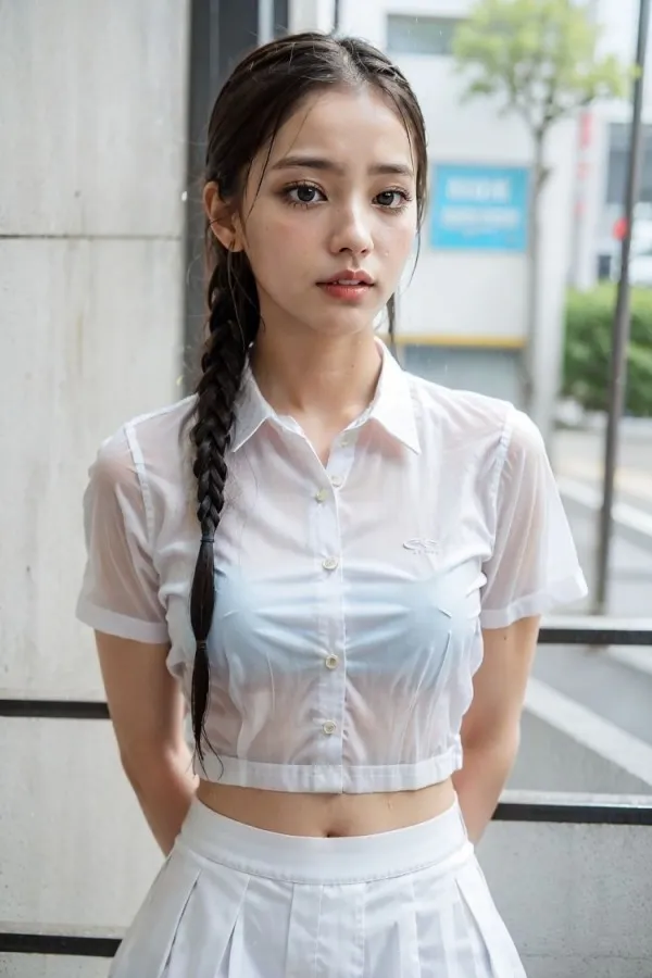 우산이 없어 흠뻑 젖은 AI