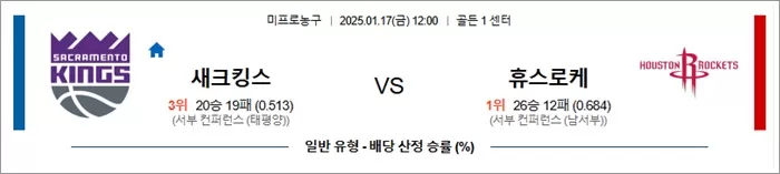 1월 17일 NBA 새크라멘토 vs 휴스턴