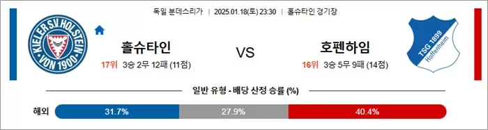 1월 18일 분데스리가 VfL 홀슈타인 vs 호펜하임