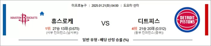 1월 21일 NBA 휴스로케 vs 디트피스